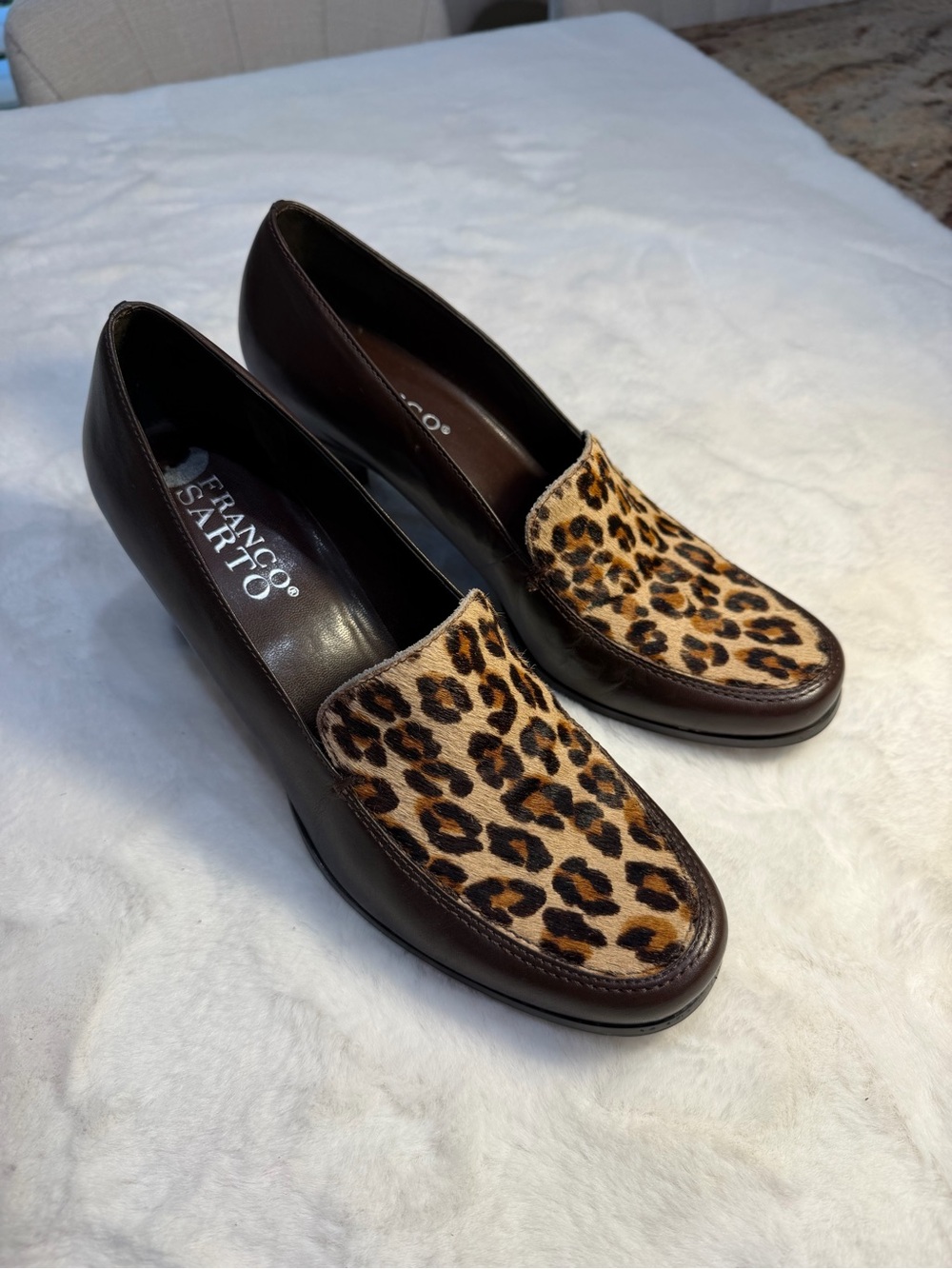 Franco Sarto Women's Leopard Print Brown Leather Loafer size 9.5